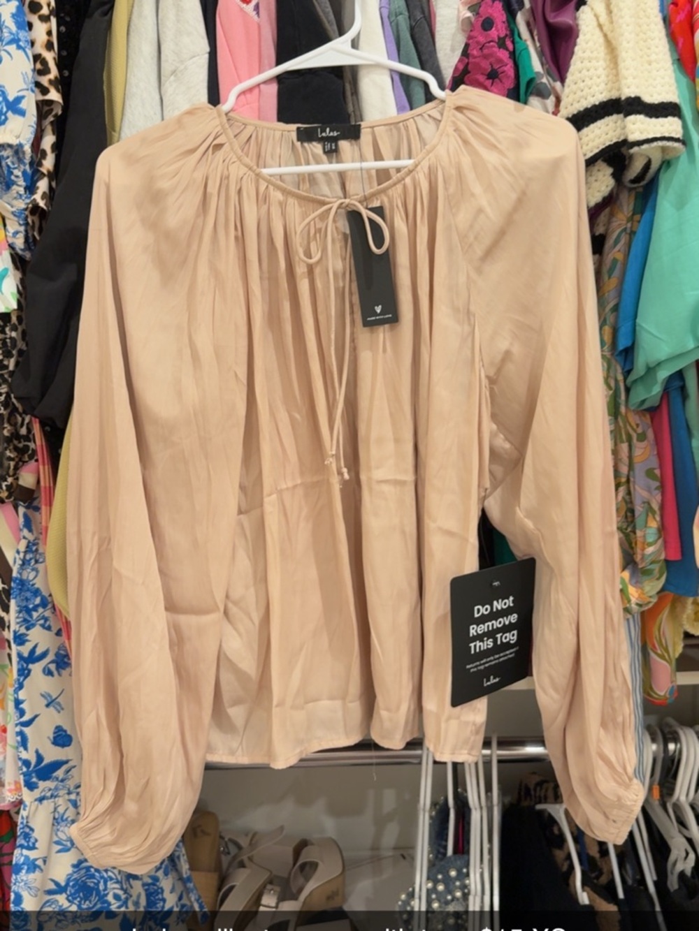 Lulu's Cream Silky Peasant Tie-Neck Blouse